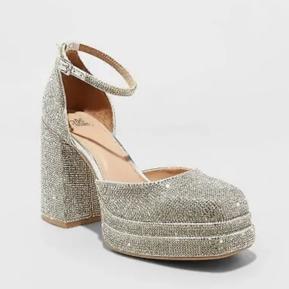 Wild Fable Pave Rhinestone Platform Ankle Strap Rounded Toe Heels